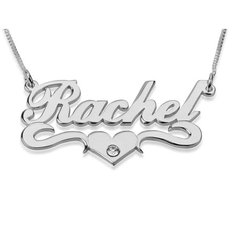 Silver Name Necklace in English with Swarovski Birthstone & Underline