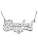 Silver Name Necklace in English with Swarovski Birthstone & Underline