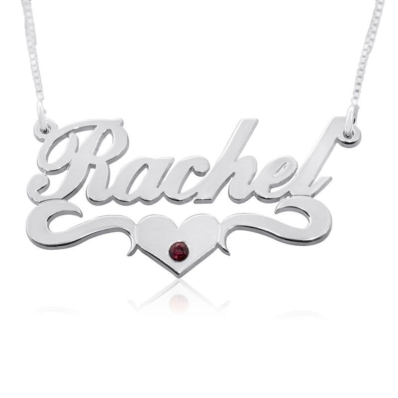 Silver Name Necklace in English with Swarovski Birthstone & Underline