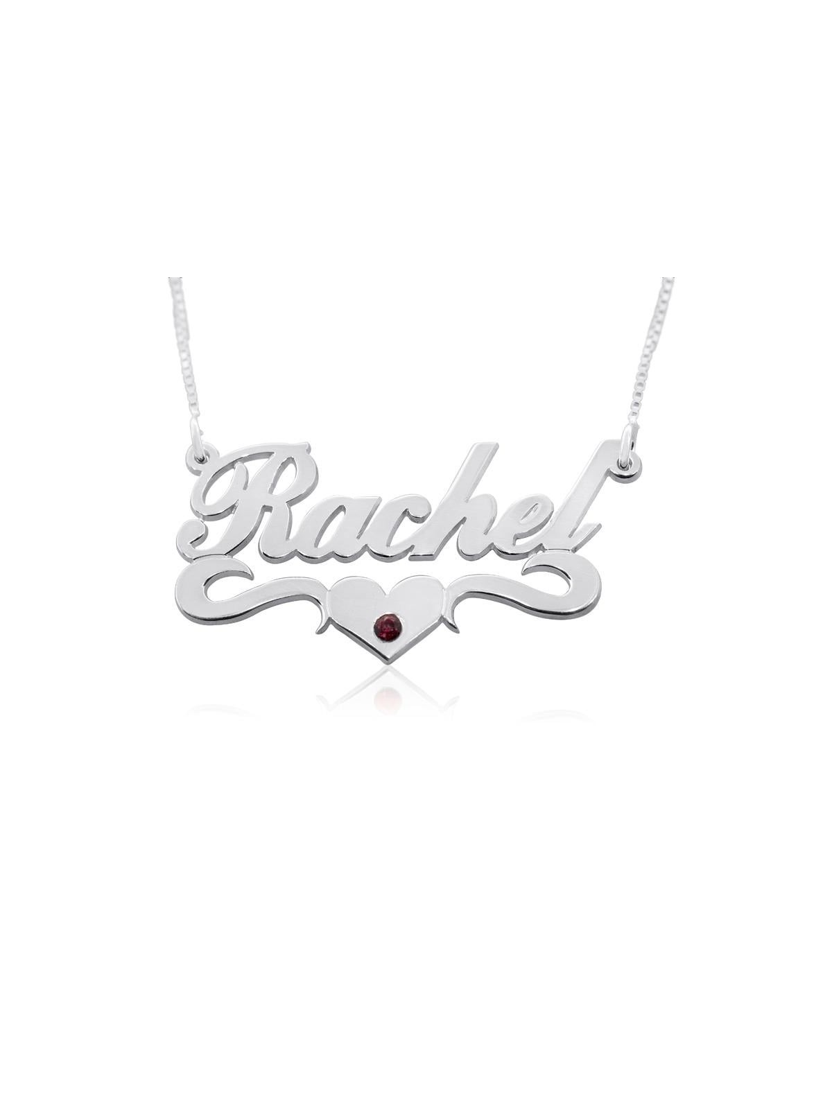 Silver Name Necklace in English with Swarovski Birthstone & Underline