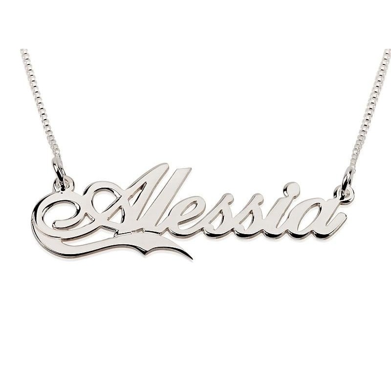 Silver Name Necklace in English - (Alessia Script)
