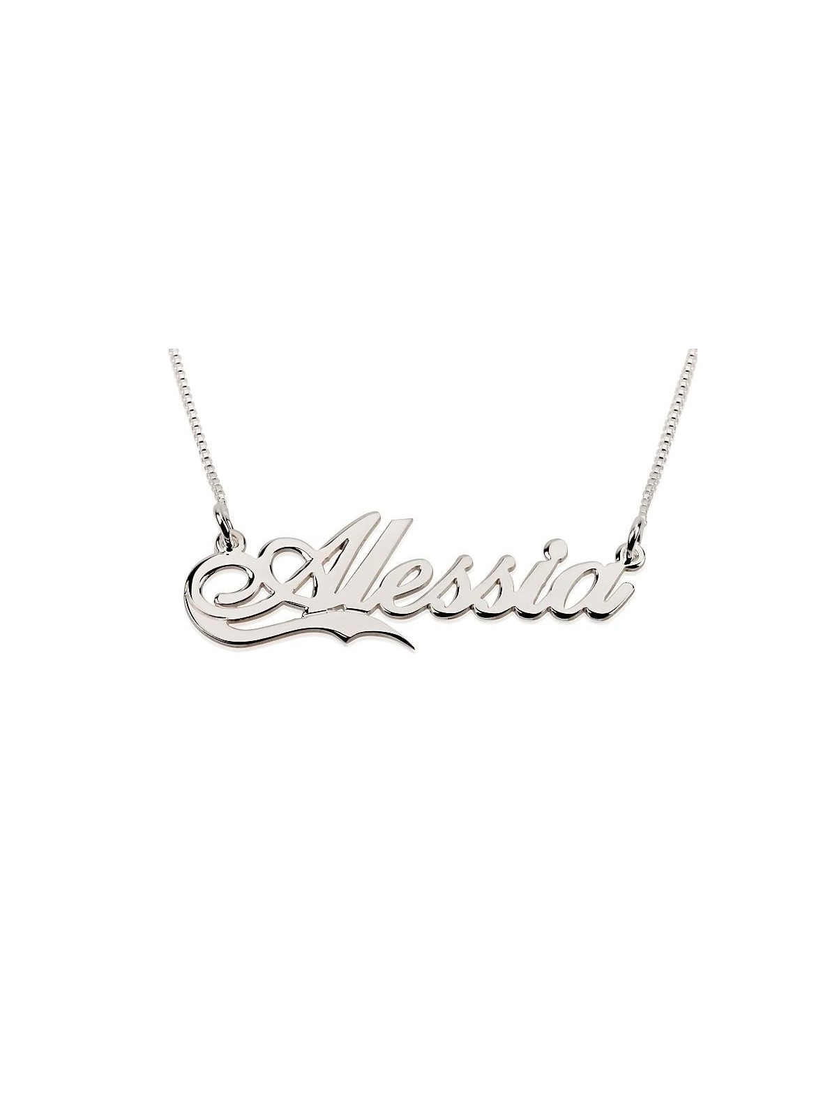 Silver Name Necklace in English - (Alessia Script)