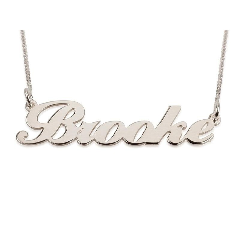 Silver Name Necklace in English - (Joined Brooke Script)