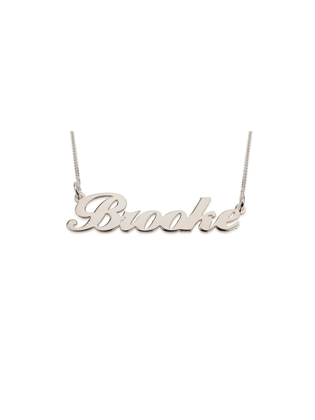 Silver Name Necklace in English - (Joined Brooke Script)
