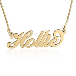 24K Gold Plated Silver Name Necklace in English - (Carrie Script)