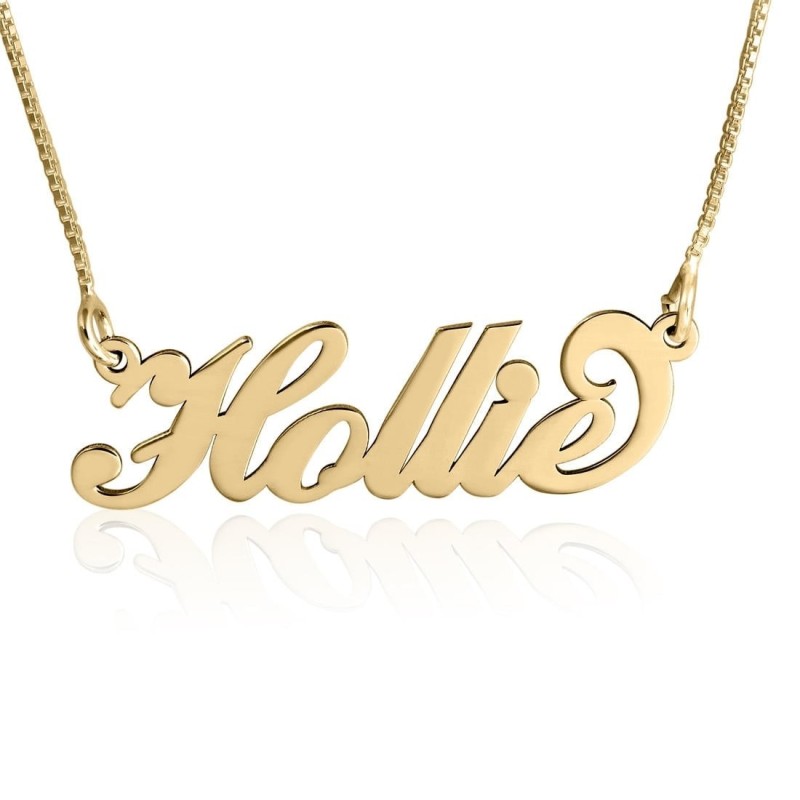 24K Gold Plated Silver Name Necklace in English - (Carrie Script)