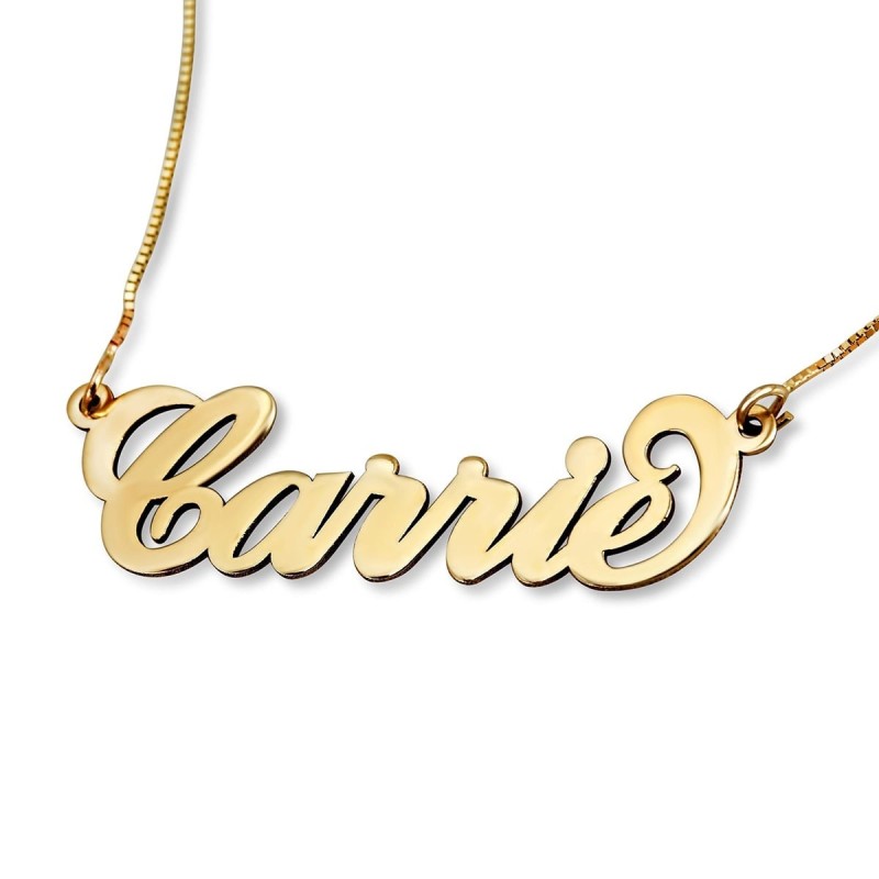 24K Gold Plated Silver Name Necklace in English - (Carrie Script)