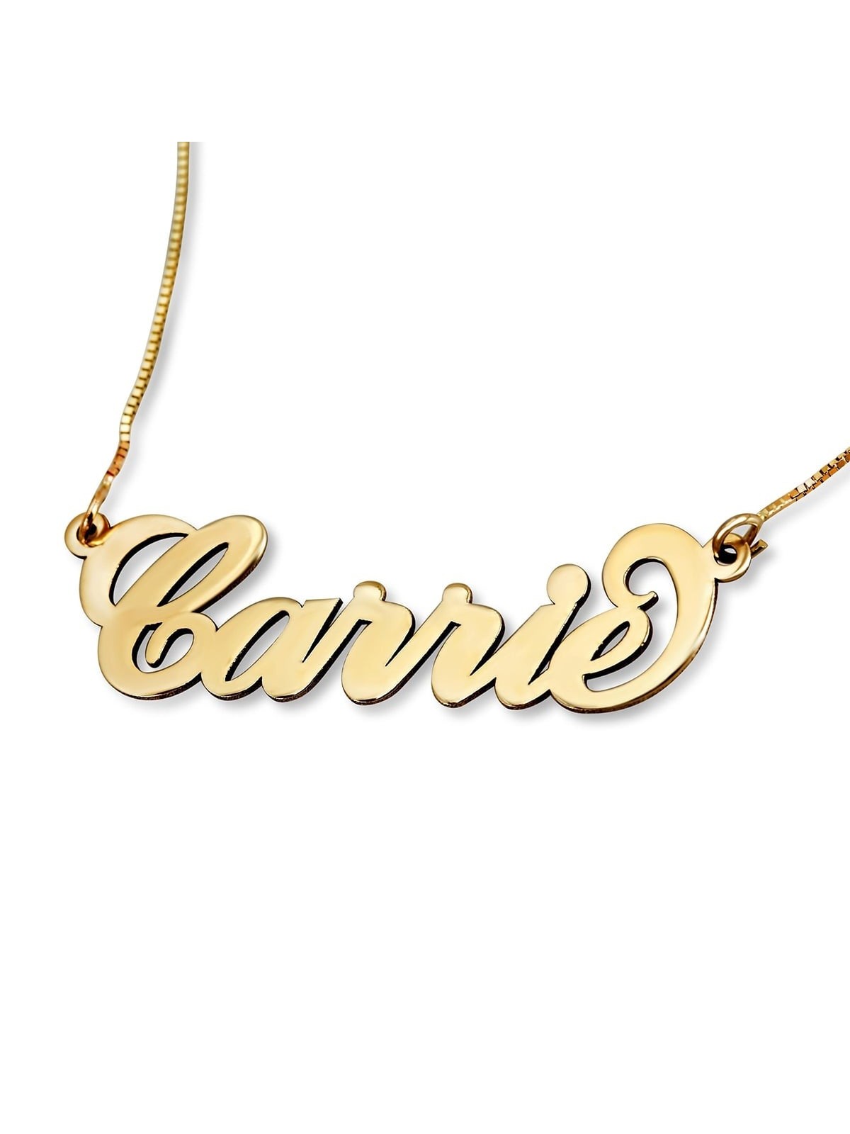 24K Gold Plated Silver Name Necklace in English - (Carrie Script)