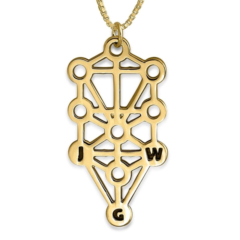 Hebrew Name 24K Gold Plated Sefirot Tree Kabbalah Necklace