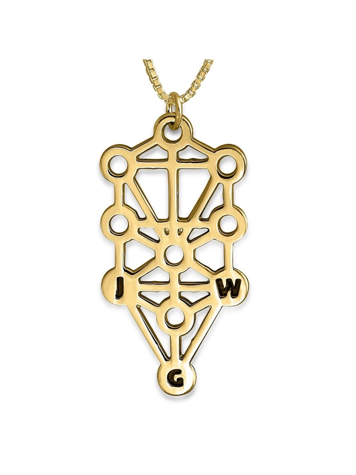 Hebrew Name 24K Gold Plated Sefirot Tree Kabbalah Necklace