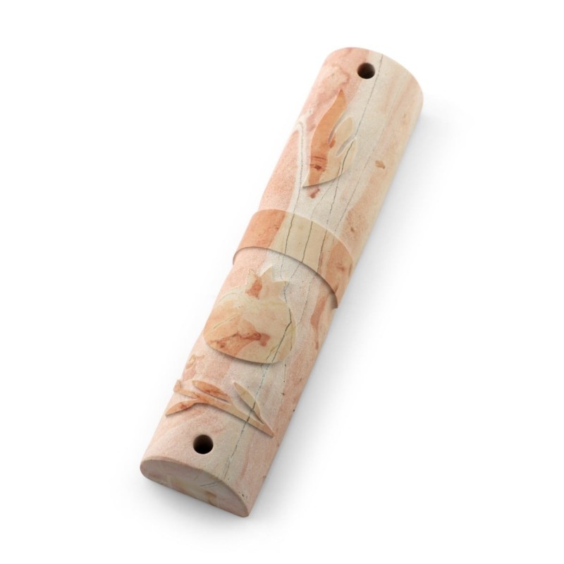 Jerusalem Stone Medium Mezuzah Case with Pomegranates - Design Option