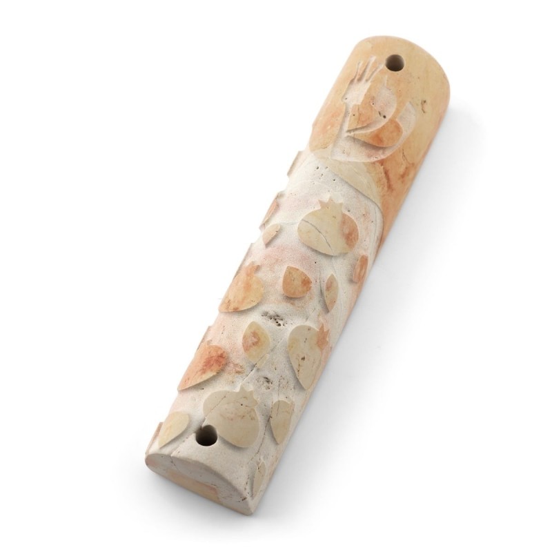 Jerusalem Stone Medium Mezuzah Case with Pomegranates - Design Option
