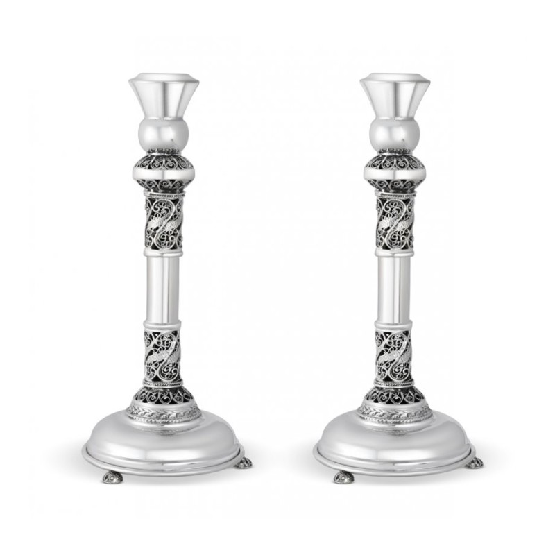 Sterling Silver Shabbat Candlesticks Filigree Deco... | Silver Judaica