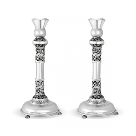 Sterling Silver Shabbat Candlesticks Filigree Deco... | Silver Judaica