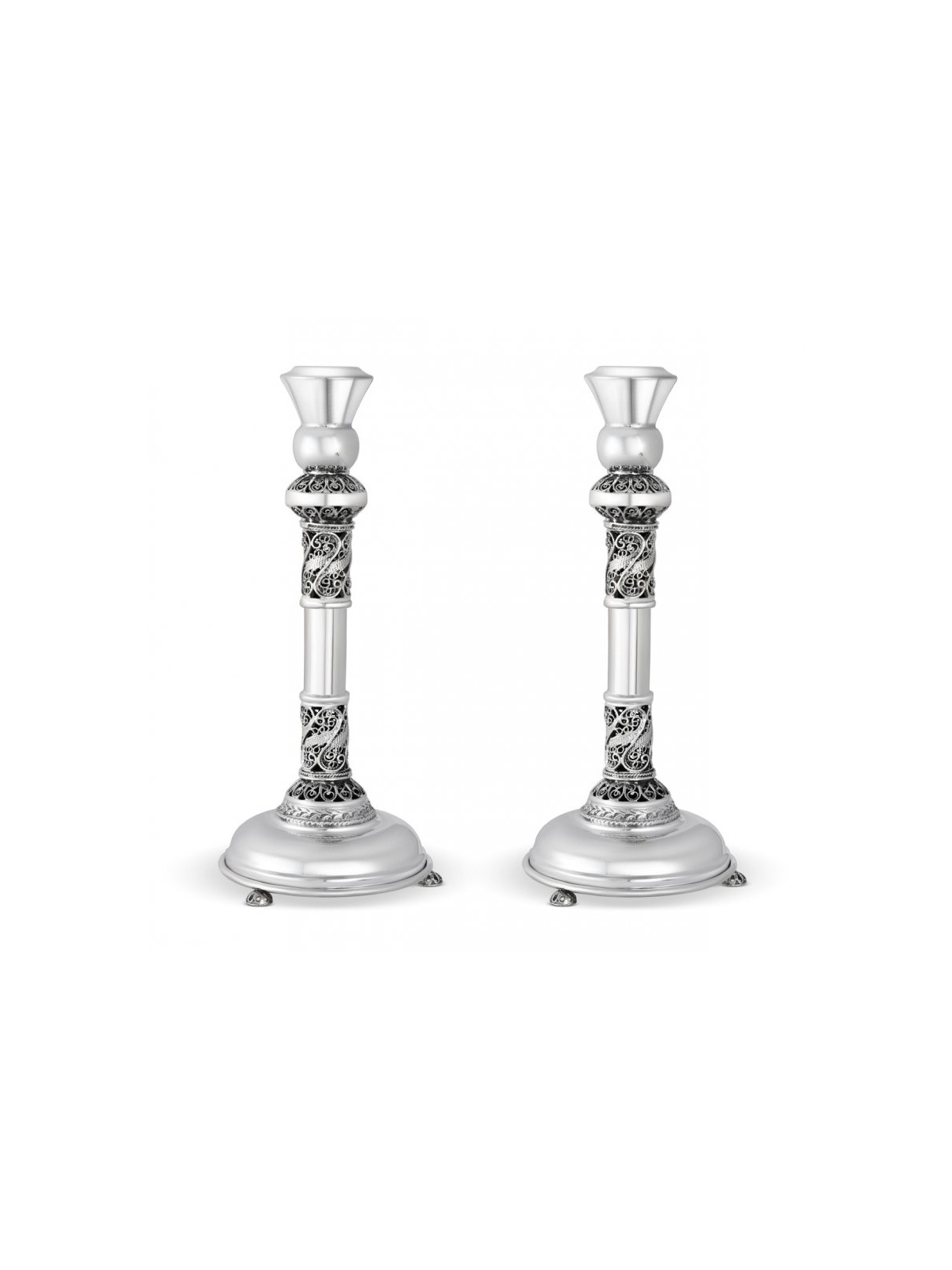 Sterling Silver Shabbat Candlesticks Filigree Deco... | Silver Judaica