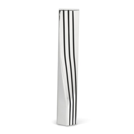 Sleek Silver-Plated Mezuzah with Flowing Vertical Inlay Lines by Hazor