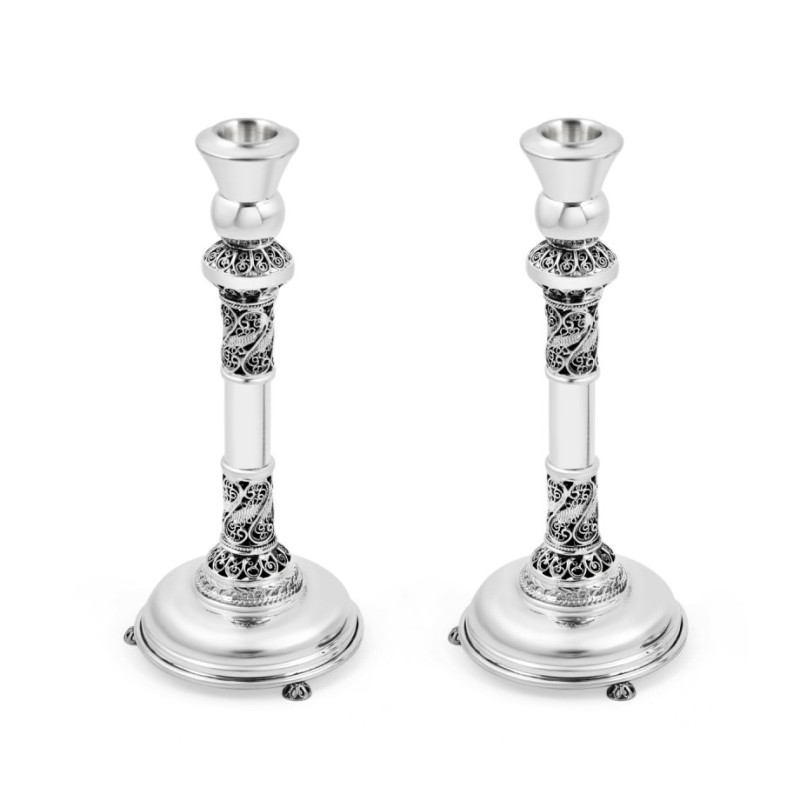 Sterling Silver Shabbat Candlesticks Filigree Deco... | Silver Judaica