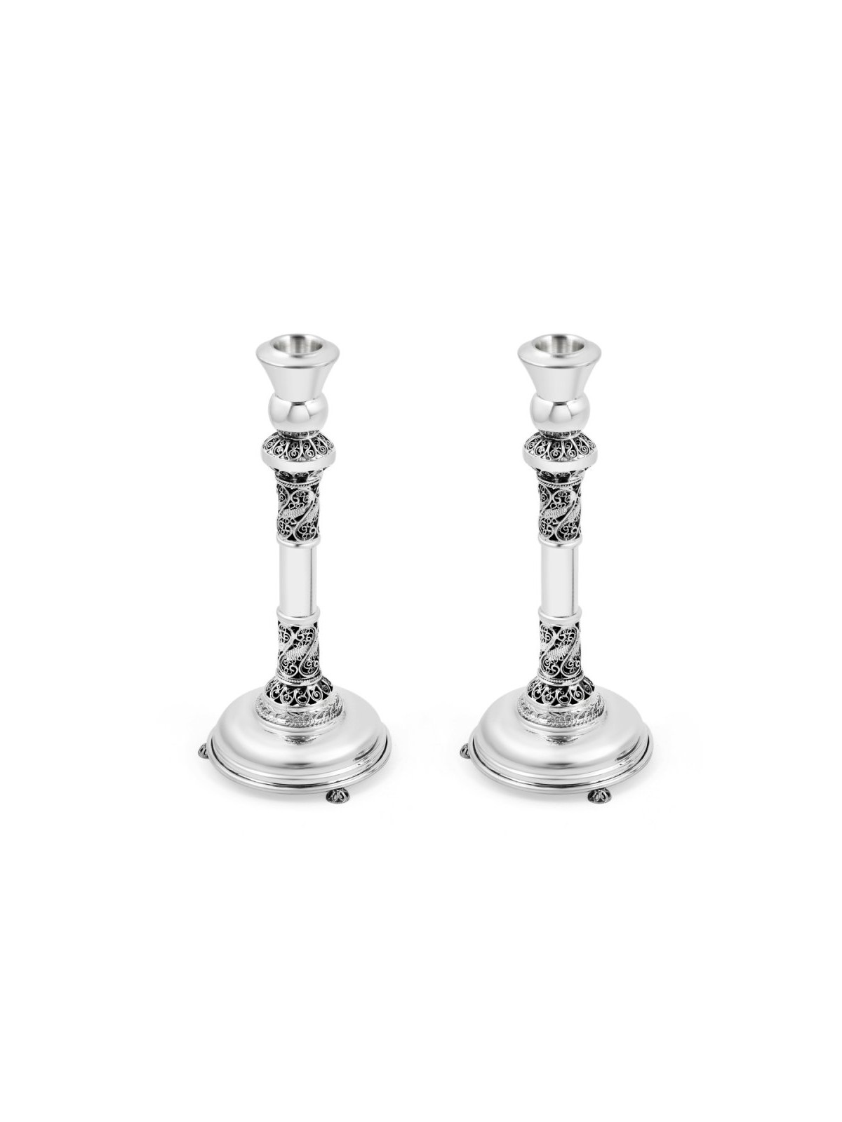 Sterling Silver Shabbat Candlesticks Filigree Deco... | Silver Judaica