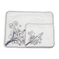 White Tallit and Tefillin Bag Set With Elaborate Floral Design