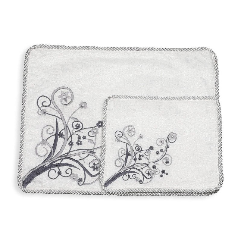 White Tallit and Tefillin Bag Set With Elaborate Floral Design