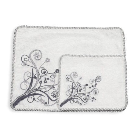 White Tallit and Tefillin Bag Set With Elaborate Floral Design