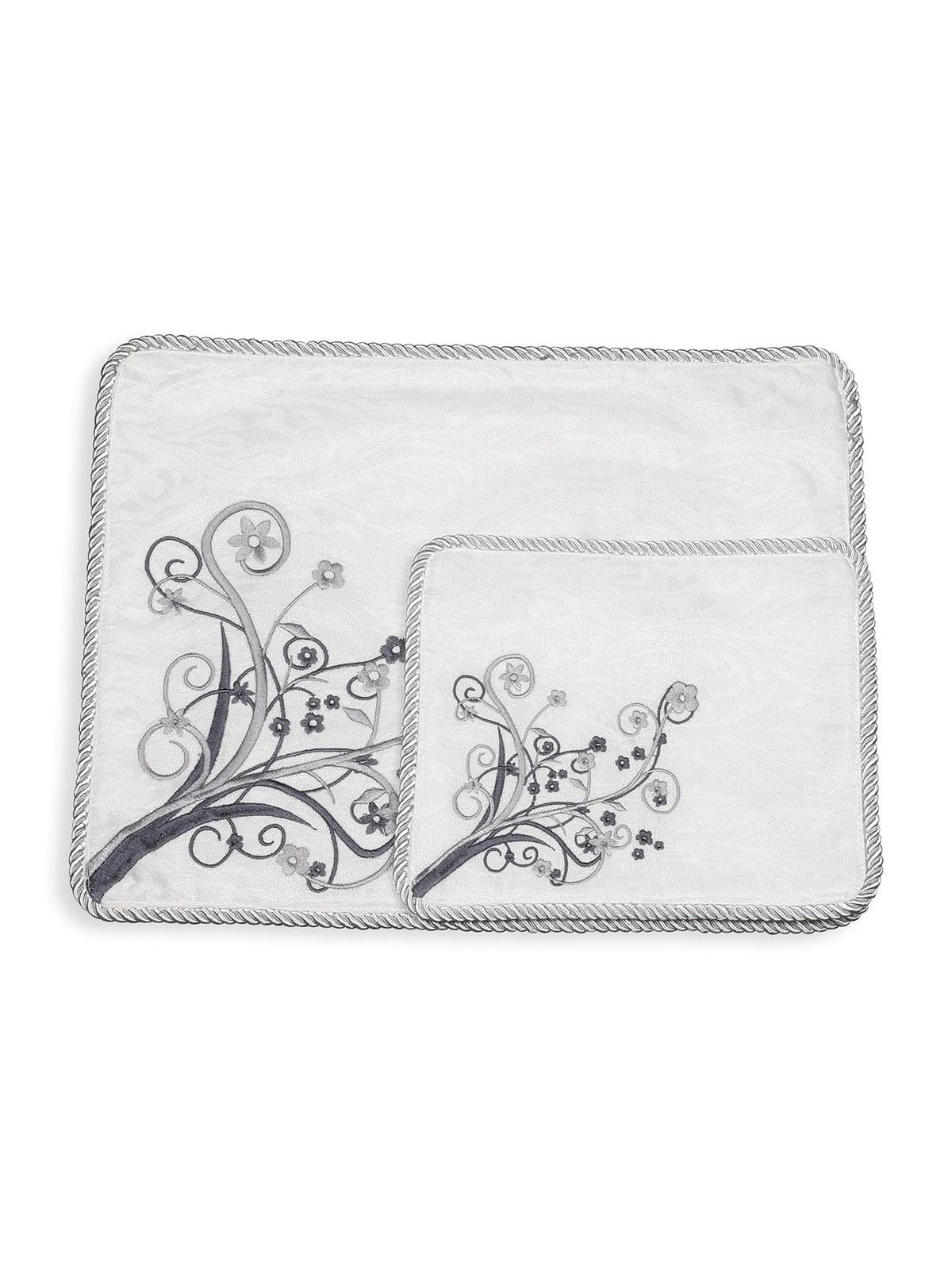 White Tallit and Tefillin Bag Set With Elaborate Floral Design