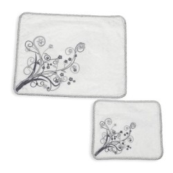 White Tallit and Tefillin Bag Set With Elaborate Floral Design