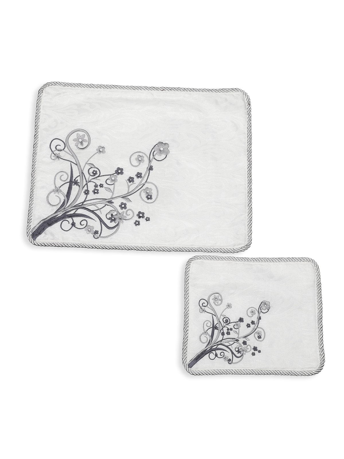 White Tallit and Tefillin Bag Set With Elaborate Floral Design