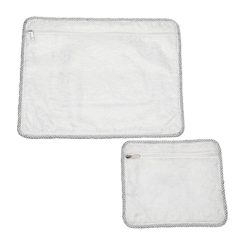 White Tallit and Tefillin Bag Set With Elaborate Floral Design