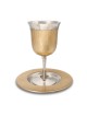 Classic Wave-Patterned Stainless Steel Kiddush Cup and Saucer
