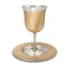 Classic Wave-Patterned Stainless Steel Kiddush Cup and Saucer