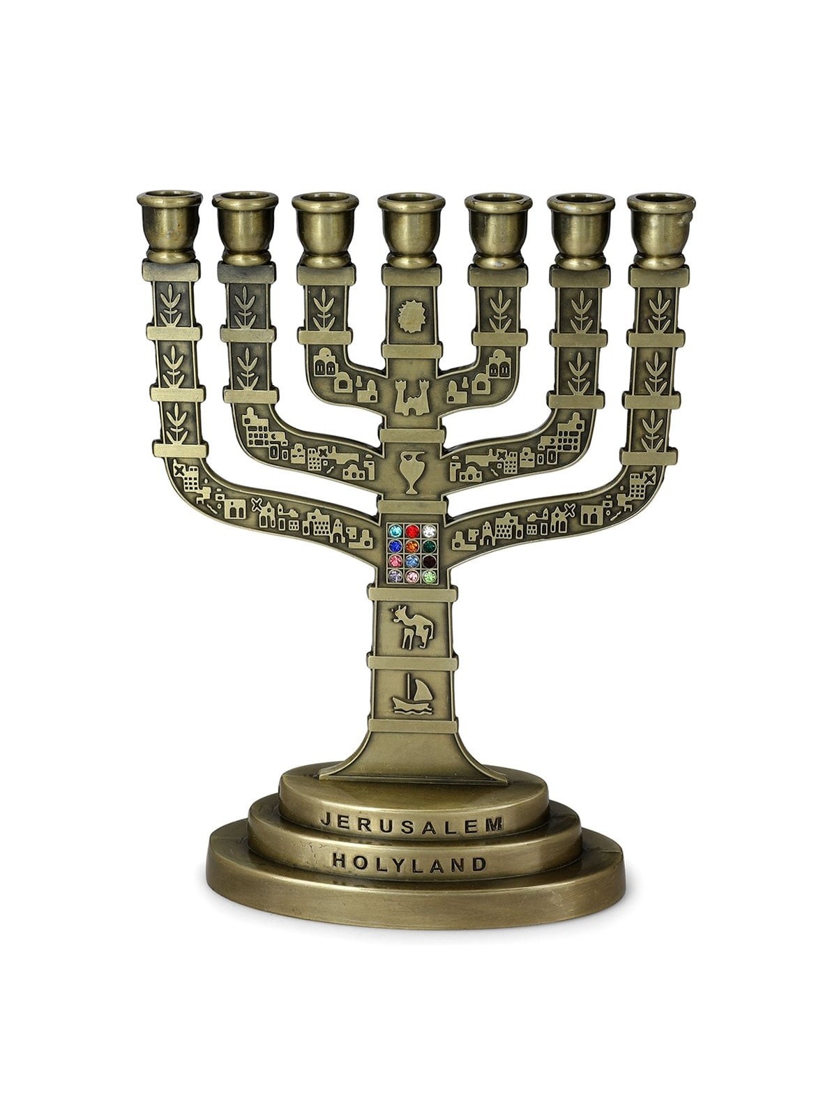 Seven Branch Menorah - 12 Tribes of Israel (Variety of Colors)