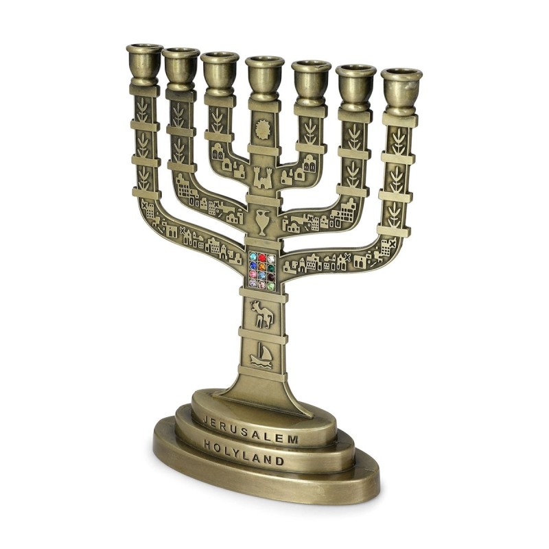 Seven Branch Menorah - 12 Tribes of Israel (Variety of Colors)