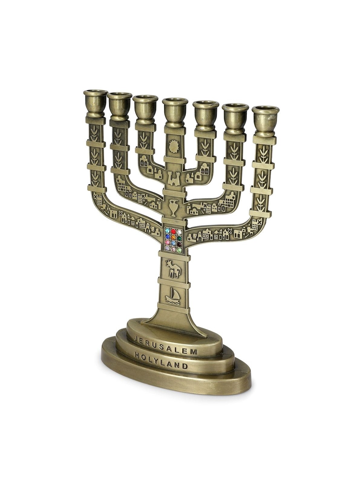 Seven Branch Menorah - 12 Tribes of Israel (Variety of Colors)