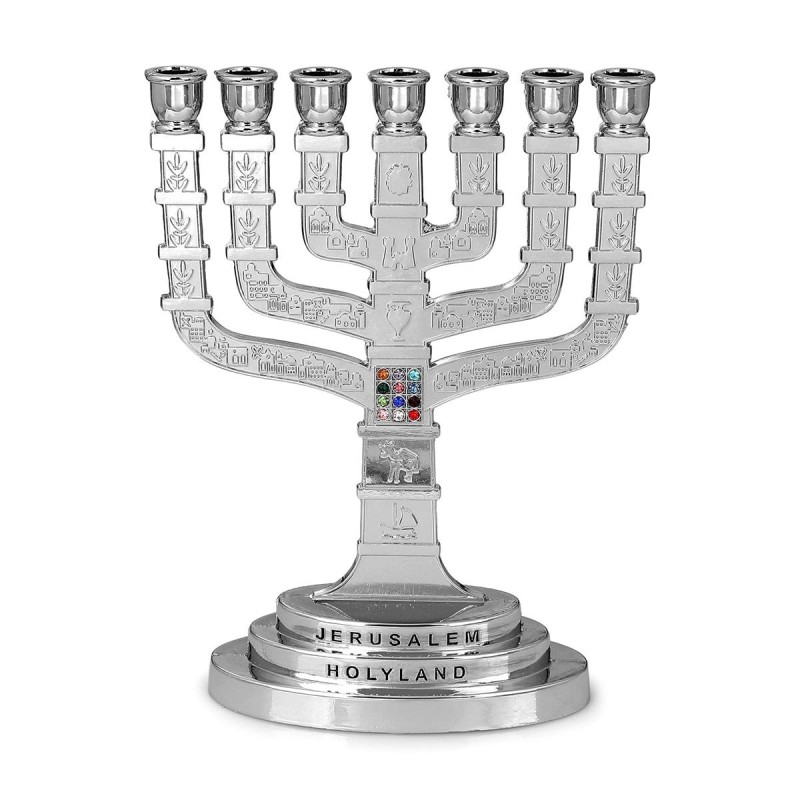 Seven Branch Menorah - 12 Tribes of Israel (Variety of Colors)