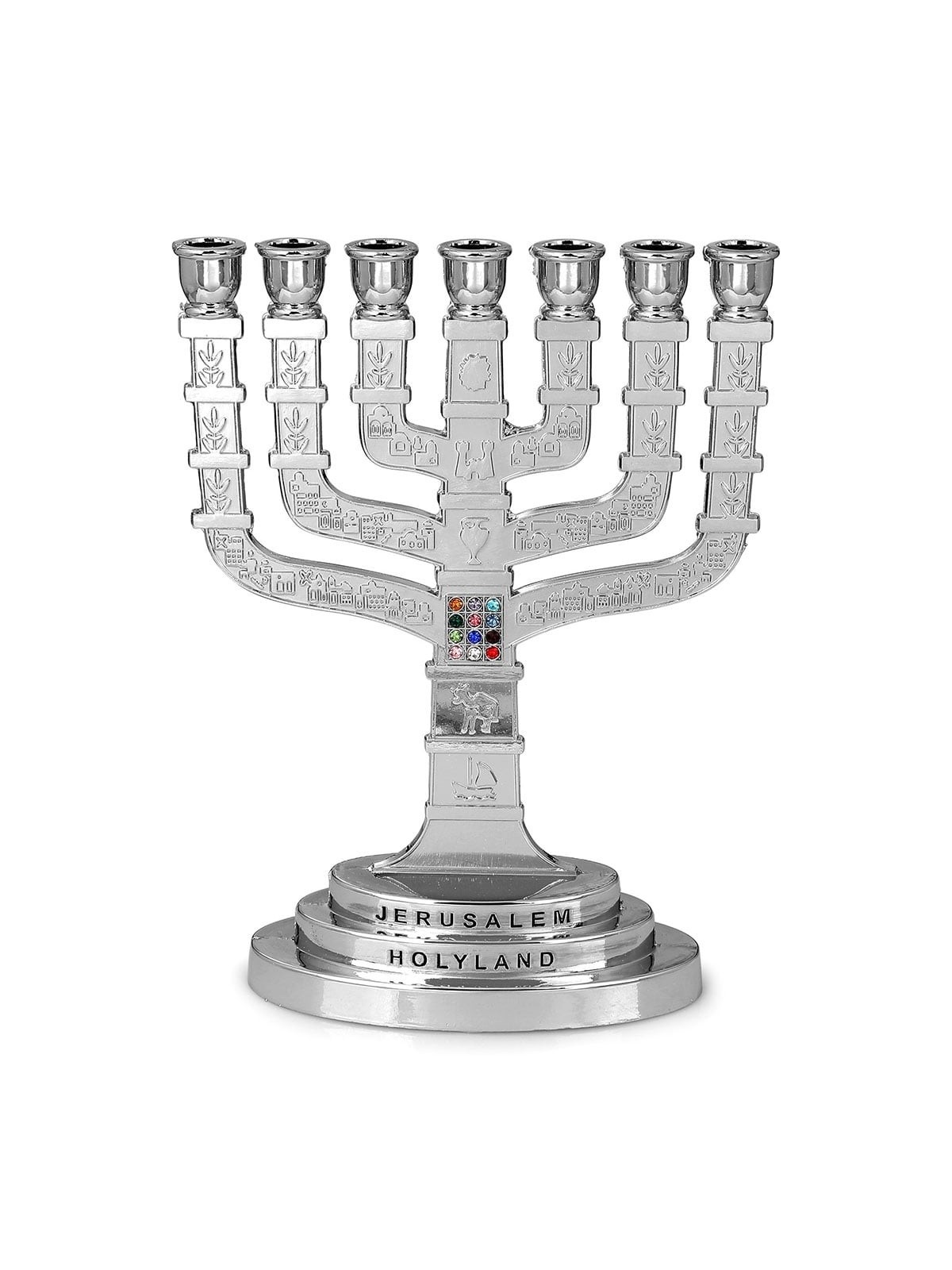 Seven Branch Menorah - 12 Tribes of Israel (Variety of Colors)