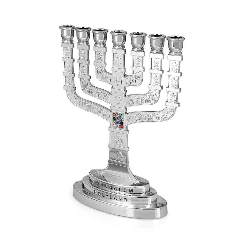 Seven Branch Menorah - 12 Tribes of Israel (Variety of Colors)