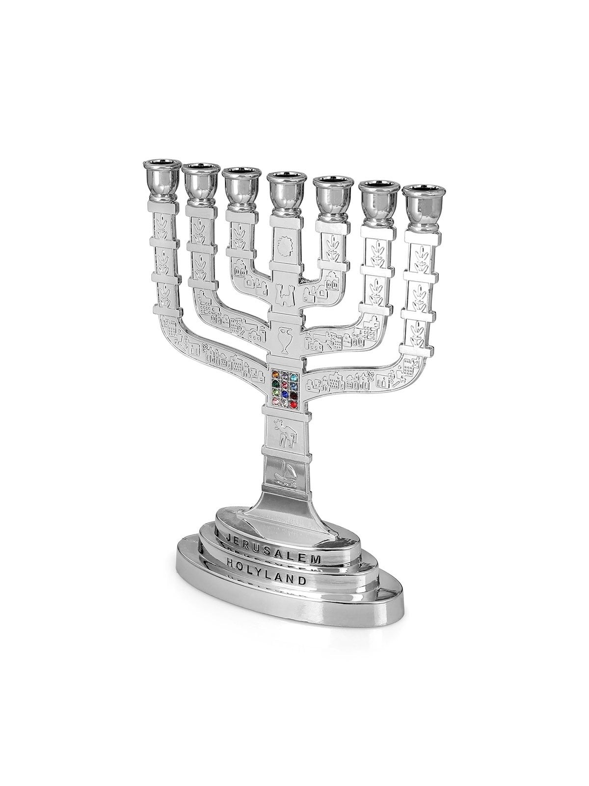 Seven Branch Menorah - 12 Tribes of Israel (Variety of Colors)