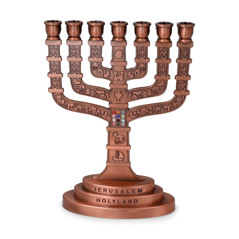 Seven Branch Menorah - 12 Tribes of Israel (Variety of Colors)