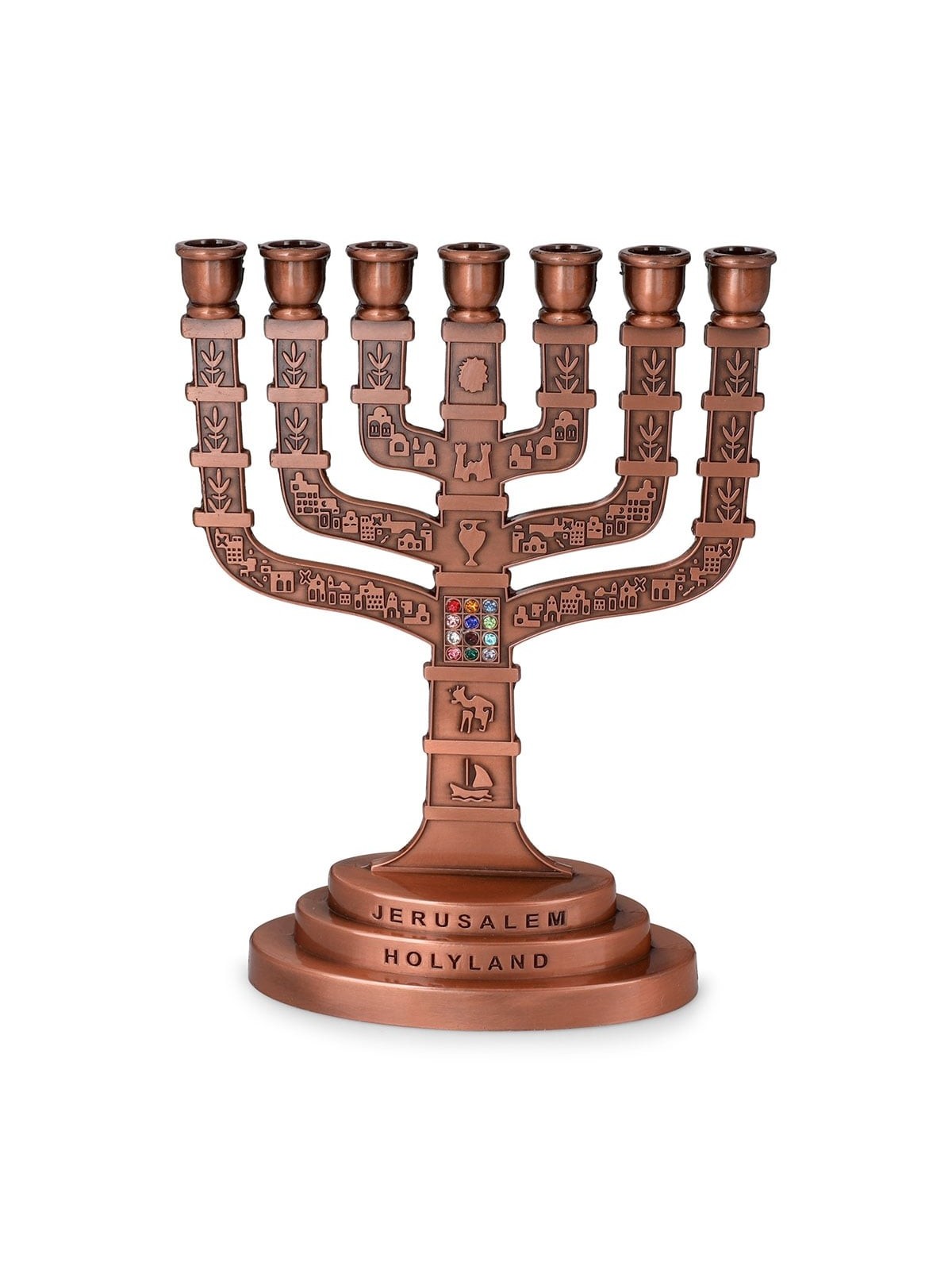 Seven Branch Menorah - 12 Tribes of Israel (Variety of Colors)