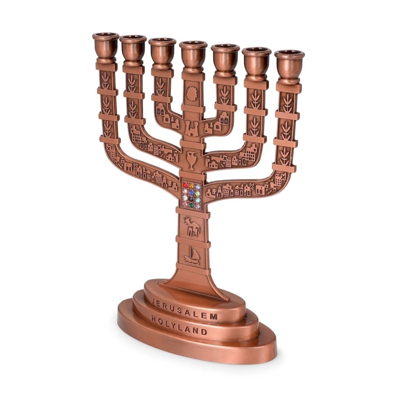 Seven Branch Menorah - 12 Tribes of Israel (Variety of Colors)