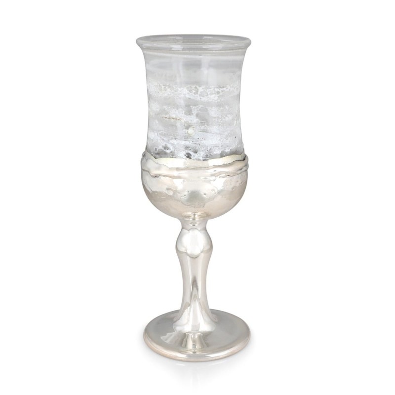 Jewish Wedding Kiddush Cup - Handmade White-Glass and Sterling Silver-