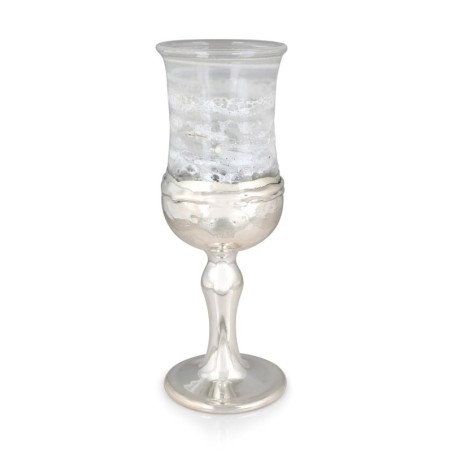 Jewish Wedding Kiddush Cup - Handmade White-Glass and Sterling Silver-
