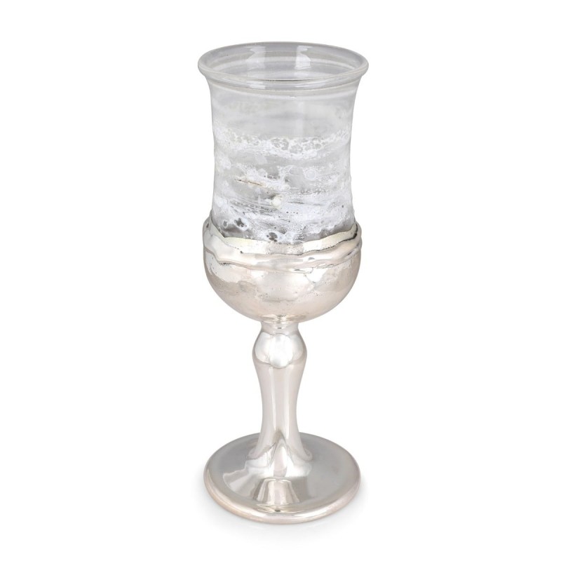 Jewish Wedding Kiddush Cup - Handmade White-Glass and Sterling Silver-