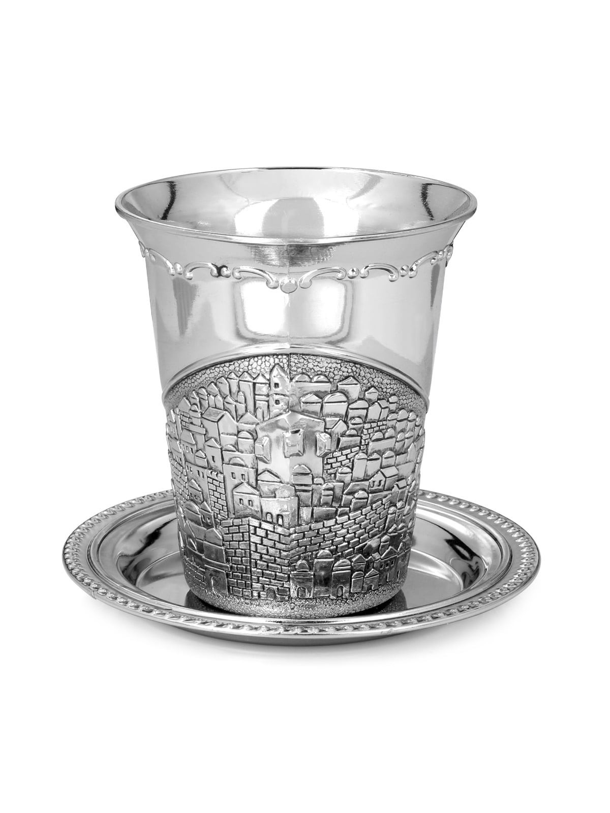 Nickel Kiddush Cup with Saucer - Jerusalem Grapevine