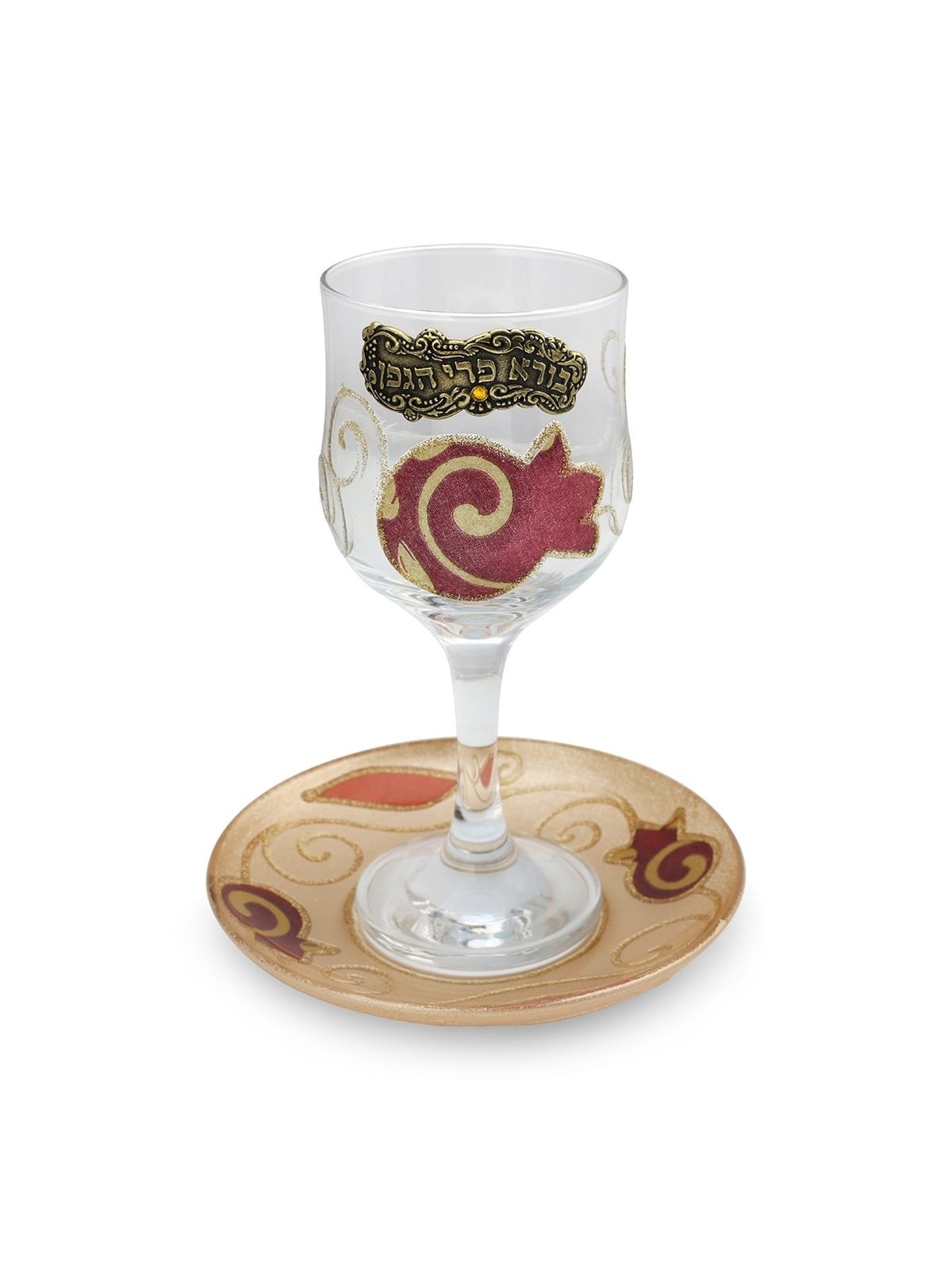 Lily Art Hand Painted Kiddush Cup With Red Pomegranate Design
