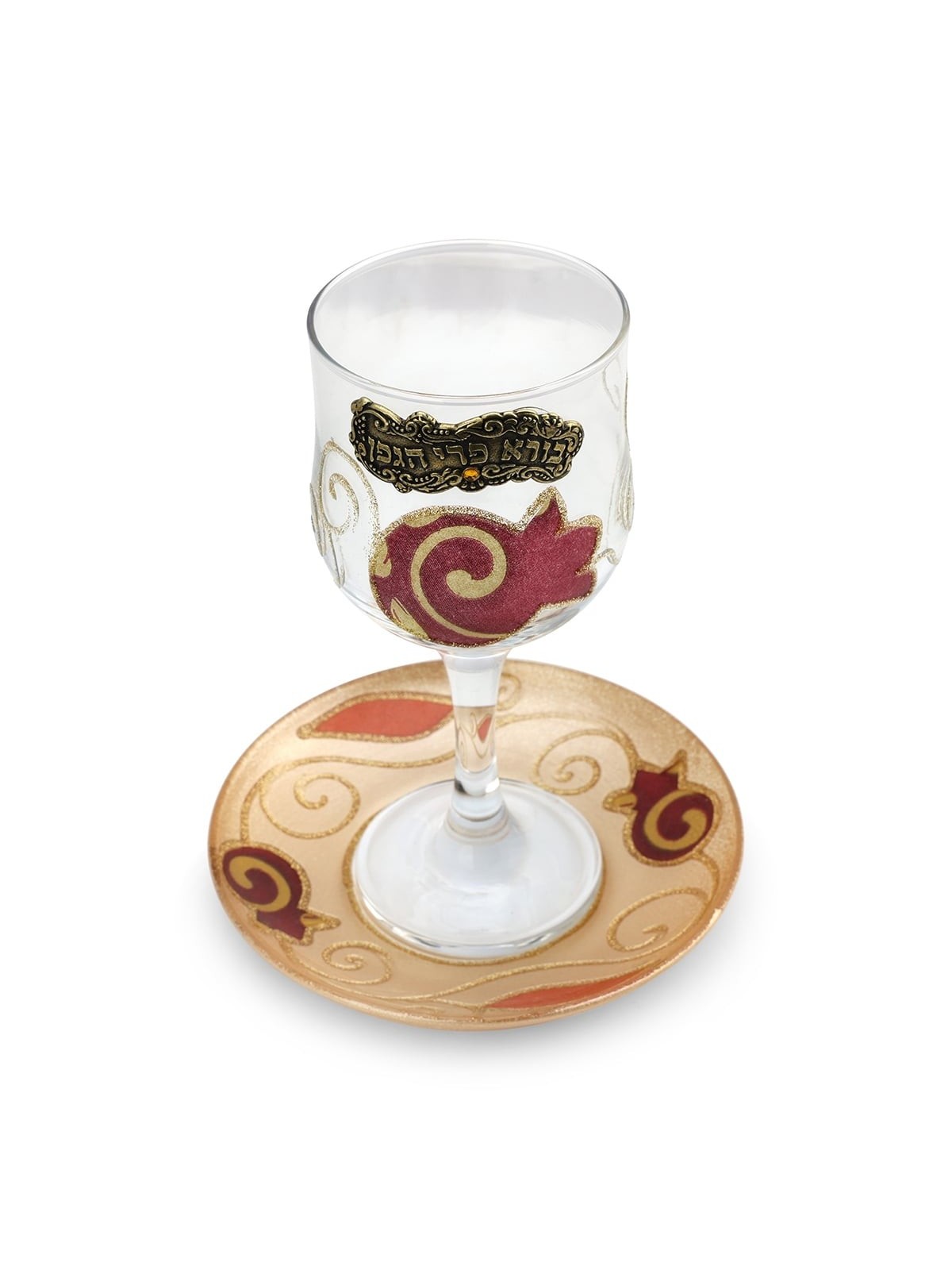 Lily Art Hand Painted Kiddush Cup With Red Pomegranate Design