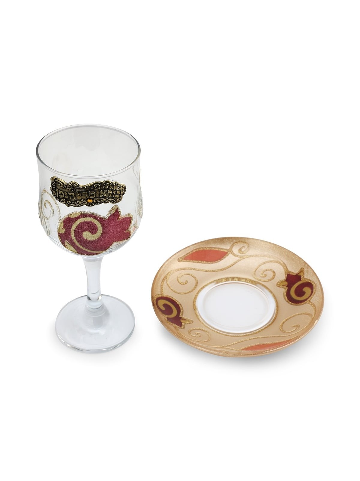Lily Art Hand Painted Kiddush Cup With Red Pomegranate Design