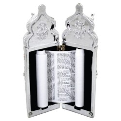 Silver-Plated Jerusalem Sephardic Torah Scroll Replica with Hoshen
