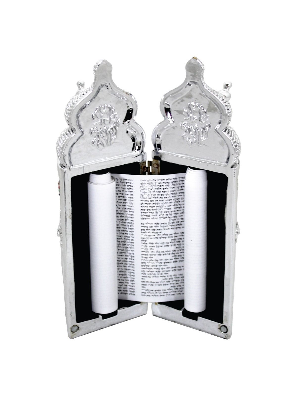 Silver-Plated Jerusalem Sephardic Torah Scroll Replica with Hoshen